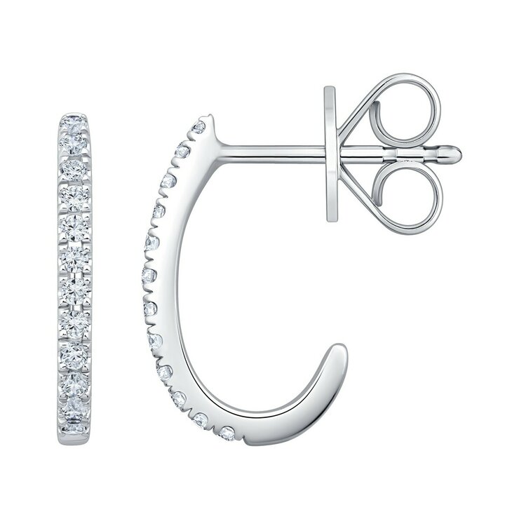 18K ホワイトゴールド 0.25カラット ダイヤモンド Jフープ ピアス