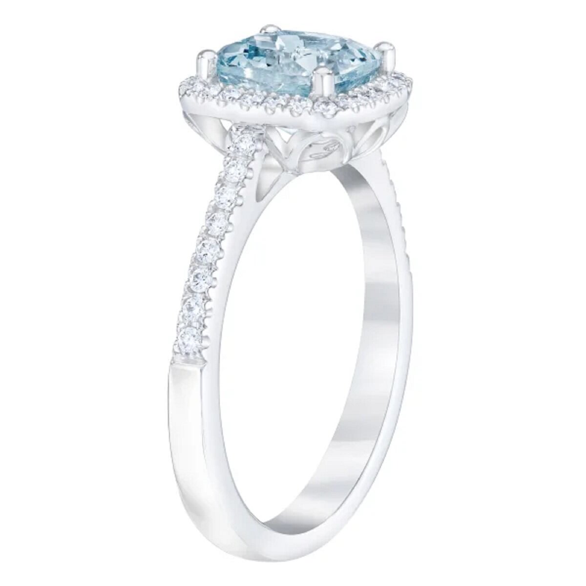 14K ホワイトゴールド 0.20カラット ダイヤモンド & アクアマリン リング 13-14号 14K ホワイトゴールド 0.20カラット ダイヤモンド & アクアマリン リング 13-14号