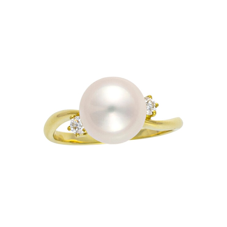 18K イエローゴールド あこや パール 9.0mm & ダイヤモンド0.1カラット リング 18K イエローゴールド あこや パール 9.0mm & ダイヤモンド0.1カラット リング