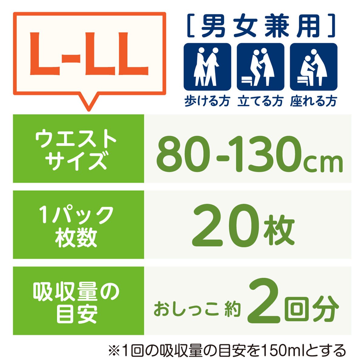 肌ケア アクティ 大人用おむつ L-LLサイズ 気持ちいい うす型パンツ 2回分吸収 80枚入り (20枚x4パック)