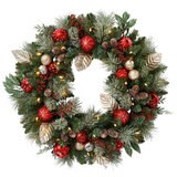 クリスマスリース 直径約76cm LEDライト付き レッド