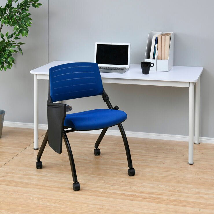 YAMAZEN キャスター付きミーティングチェア メモ台付き ブルー