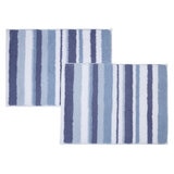 WELHOME バスラグ 45cm x 60cm 2個パック ブルーストライプ