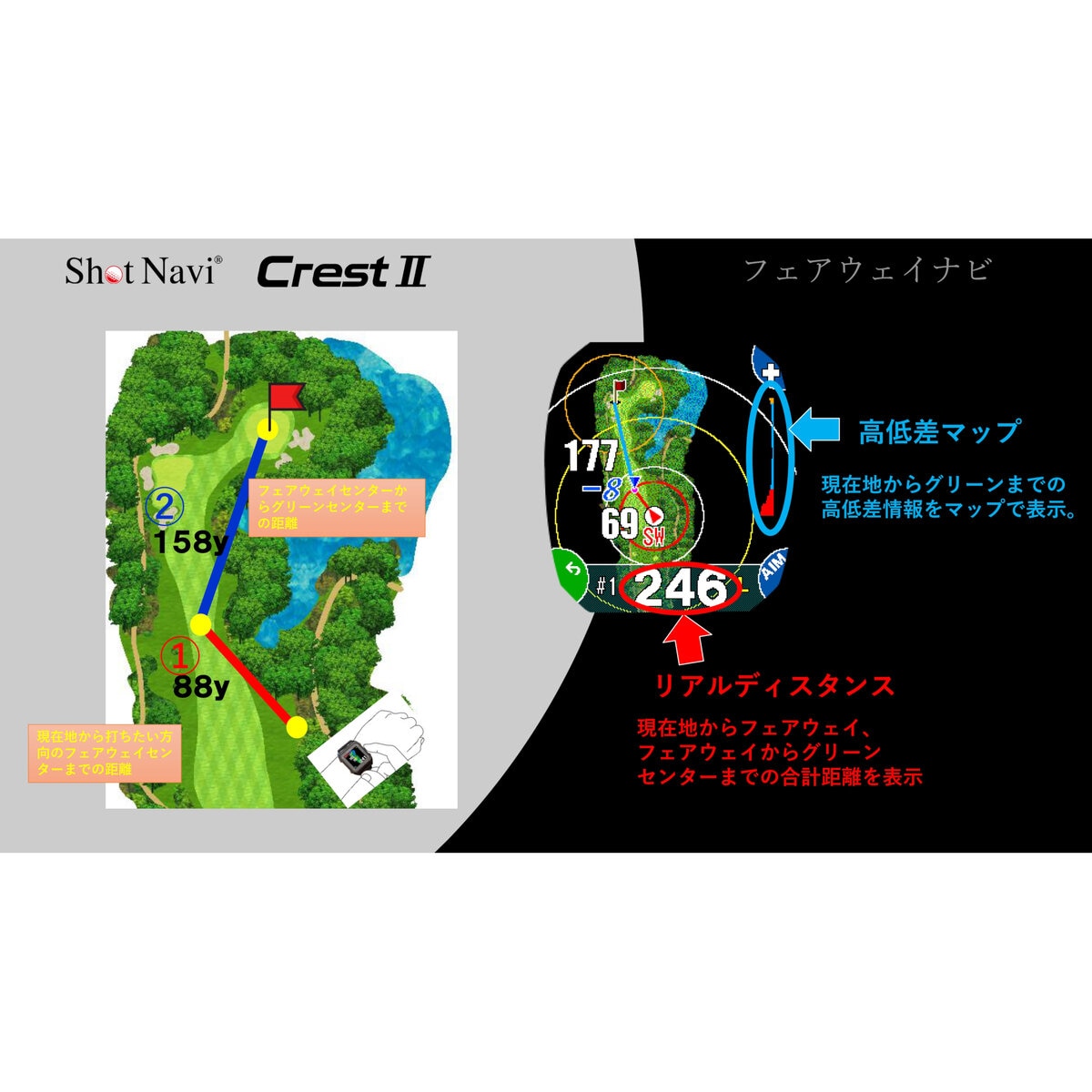 ショットナビ クレスト Ⅱ GPS ゴルフウォッチ ブラック