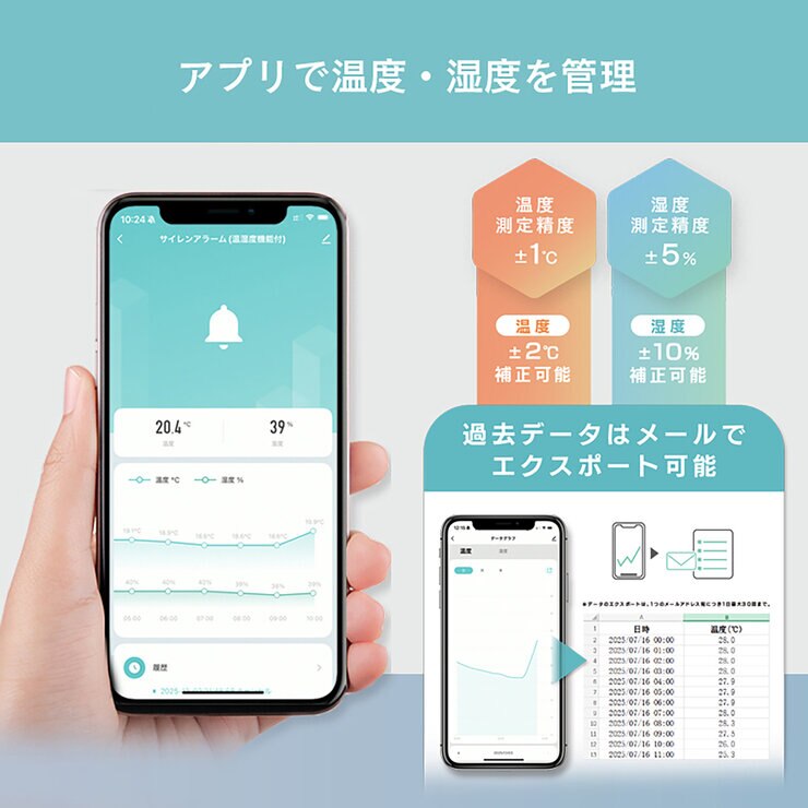 Edison Smart（エジソンスマート）温度湿度センサー付き サイレンアラーム ブラックDSA-A03THBK・ホワイトDSA-A03THWH