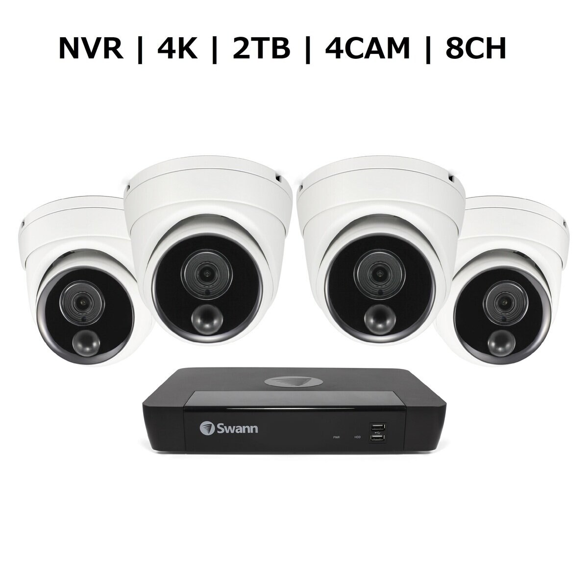 Swann 8CH 4K NVRシステム 2TB 4K ドーム カメラ 4台セット