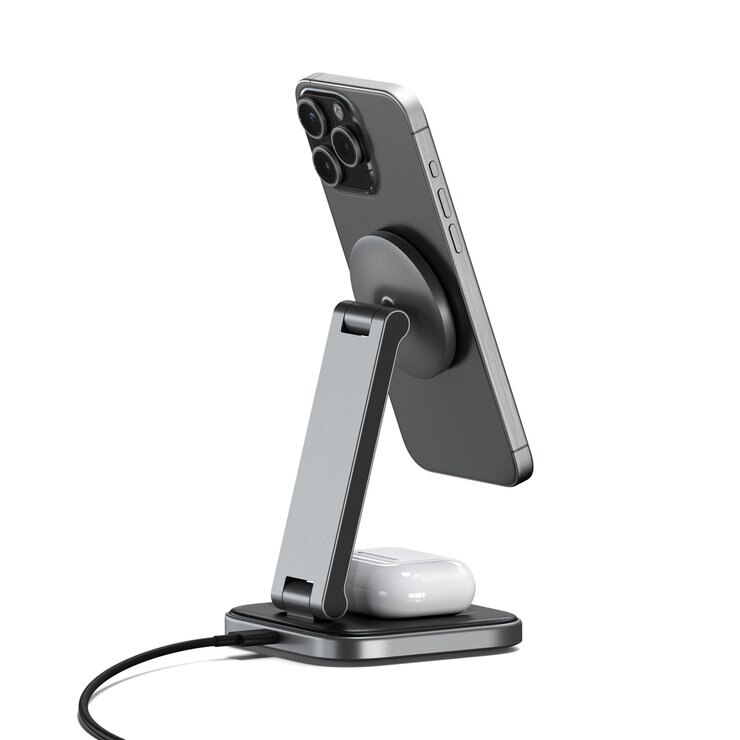 Satechi 2-in-1 フォアダブル QI2 ワイヤレスチャージングスタンド グレー