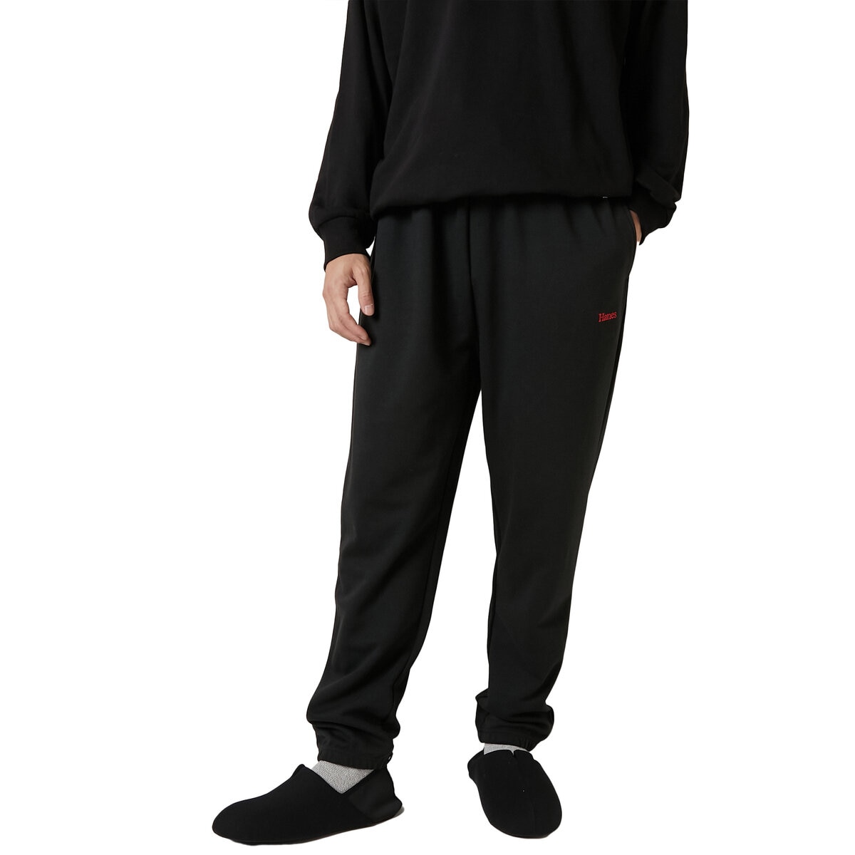 ヘインズ メンズ ニット パンツ ブラック M