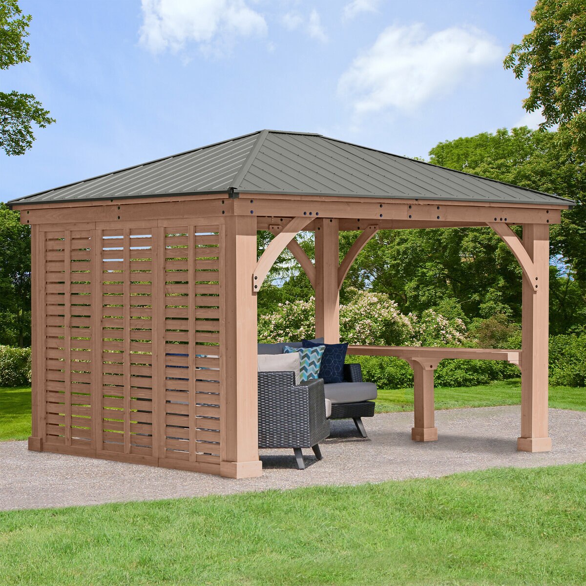 Yardistry ウッドガゼボ カウンター プライバシーウォールセット 12x14 フィート Costco