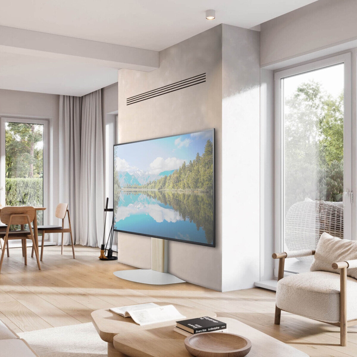 朝日木材加工 壁寄せテレビスタンド WS-BL840-NA ロータイプ ナチュラル木目&ホワイト