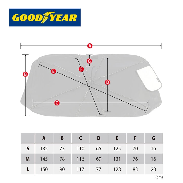 グッドイヤー プレミアムサンシェード Radi-Cool 傘型 GOODYEARロゴ入 折りたたみ傘 サイズS 135x73cm