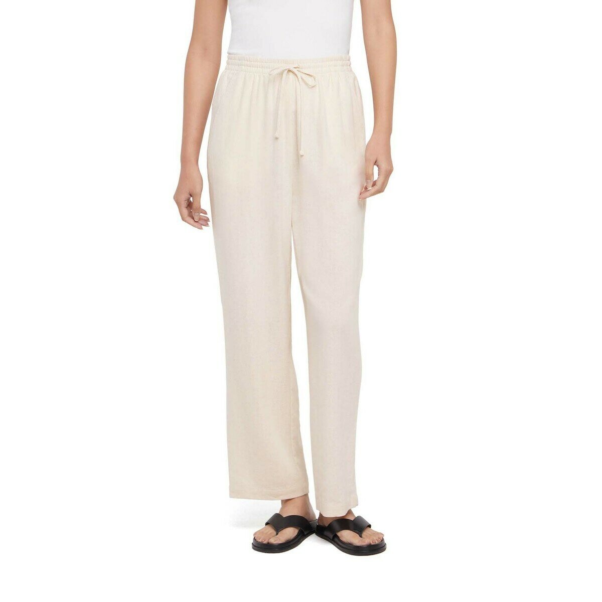 バナナ リパブリック リネン ブレンド パンツ トランジション クリーム ホワイト L