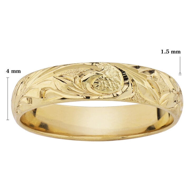 14K イエローゴールド トラディショナル エングレイブ リング