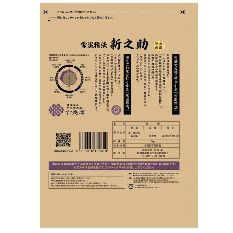 吉兆楽 氷温熟成 新潟産新之助 窒素充填包装 2kg