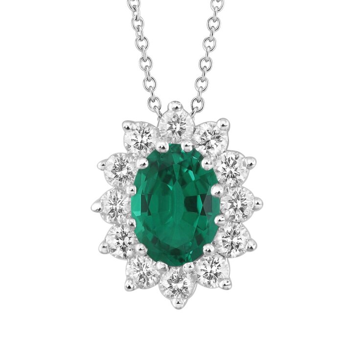 18K ホワイトゴールド 0.38CT ダイヤモンド/合成エメラルド ペンダント 18K ホワイトゴールド 0.38CT ダイヤモンド/合成エメラルド ペンダント