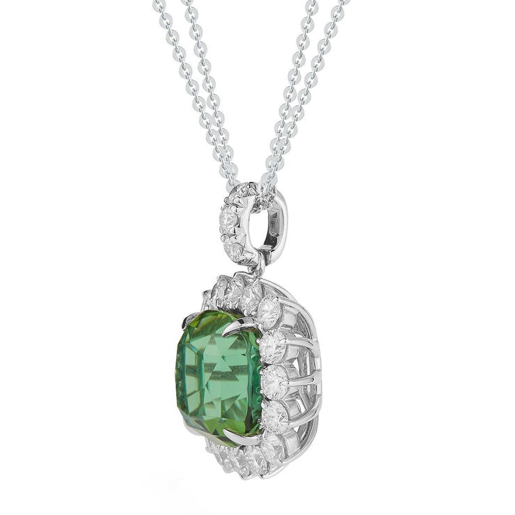 18K ホワイトゴールド クッションカット トルマリン&ダイヤモンド ペンダント 18K ホワイトゴールド クッションカット トルマリン&ダイヤモンド ペンダント