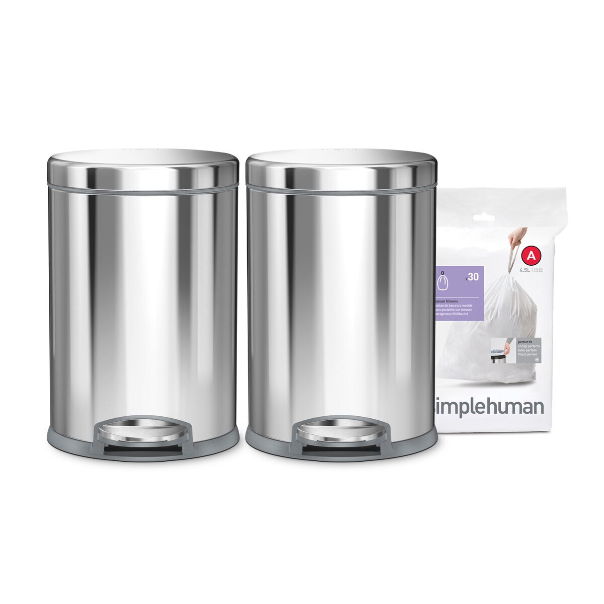 simplehuman（シンプルヒューマン）ステップダストボックス4.5L 2個 + カスタムフィットライナー30枚 CW2205