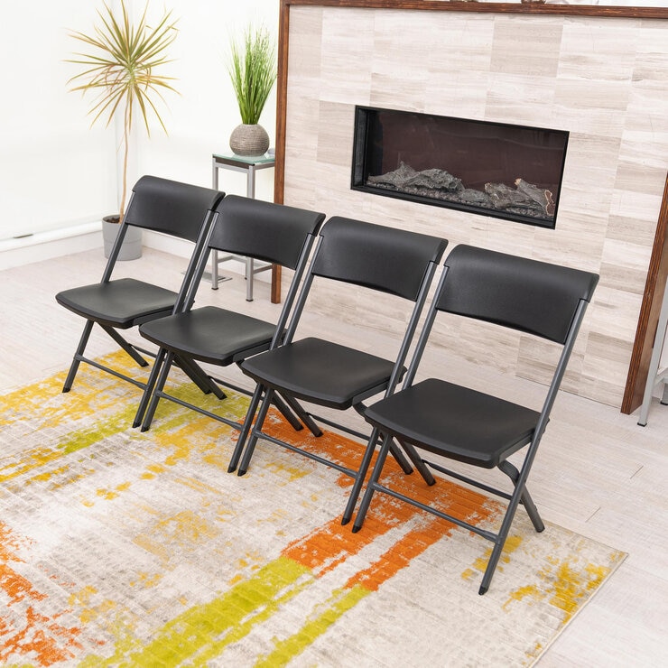 LIFETIME 折り畳み椅子 4脚セット ブラック