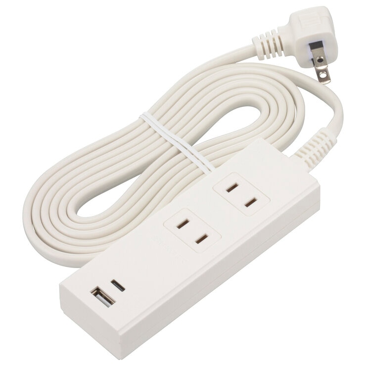 オーム電機 2口 PD対応USBポート付きタップ 2m ホワイトHS-TU22PD23-W オーム電機 2口 PD対応USBポート付きタップ 2m ホワイトHS-TU22PD23-W