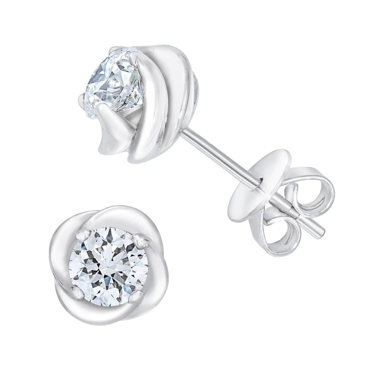 14K ホワイトゴールド 0.80カラット フローラル ピアス