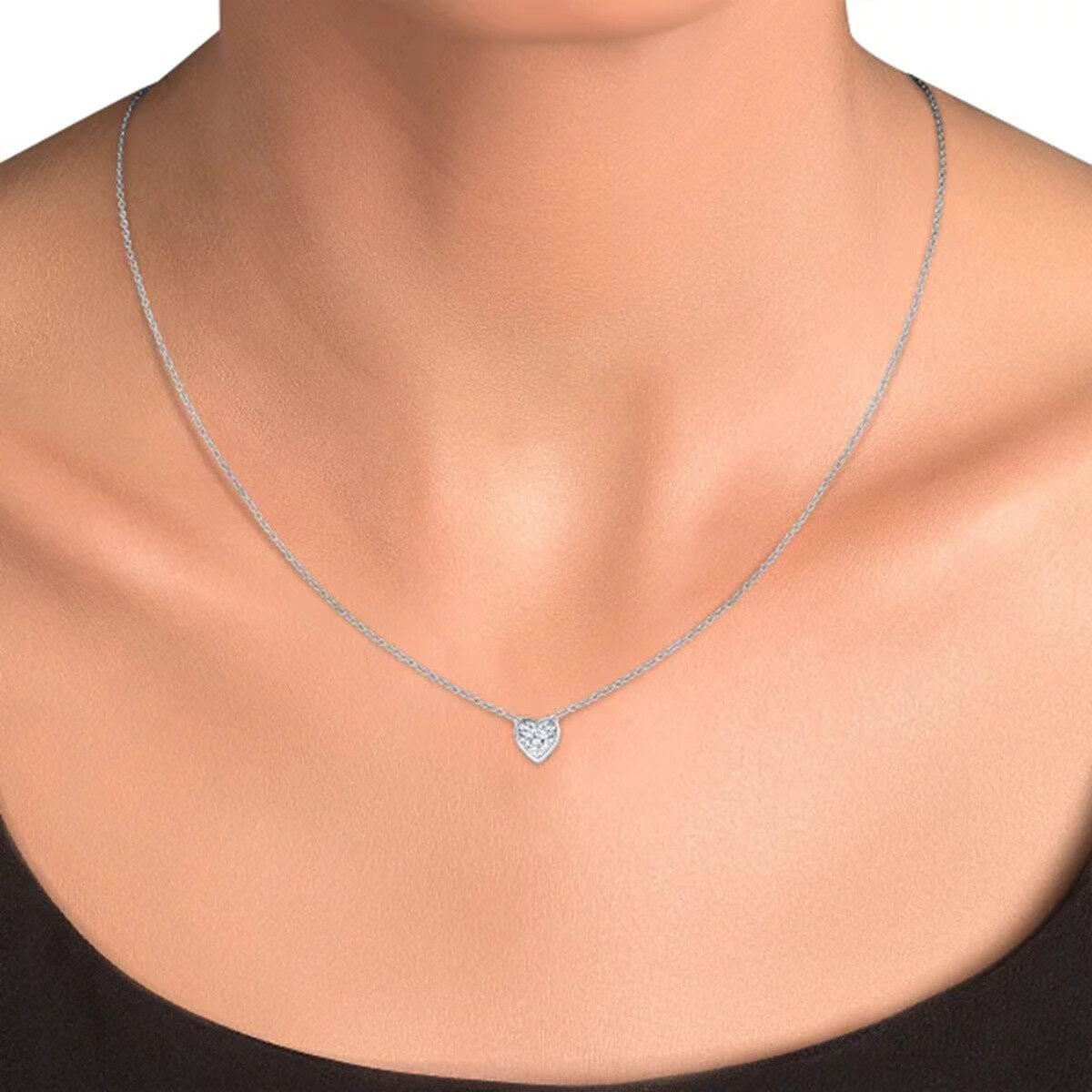 14K ホワイトゴールド 0.14カラット ダイヤモンド ハートシェイプ ネックレス