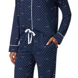 DKNY レディース ノッチカラー長袖パジャマ ネイビードット L