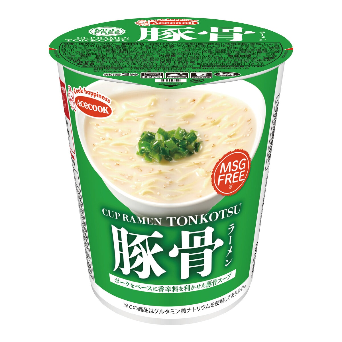 エースコック MSGフリー カップラーメン 豚骨味 12食
