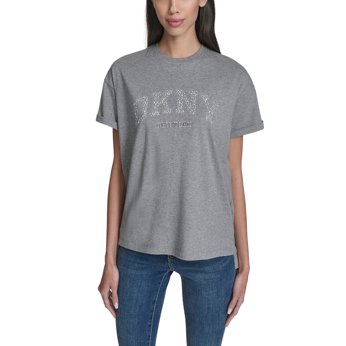 DKNY レディース 半袖 ロゴ Ｔシャツ ヘザー グレー L