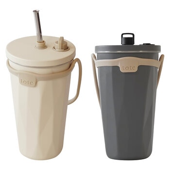 トート ストロー付 2 Way タンブラー 570ml 2本セット アイボリー&チャコールグレー