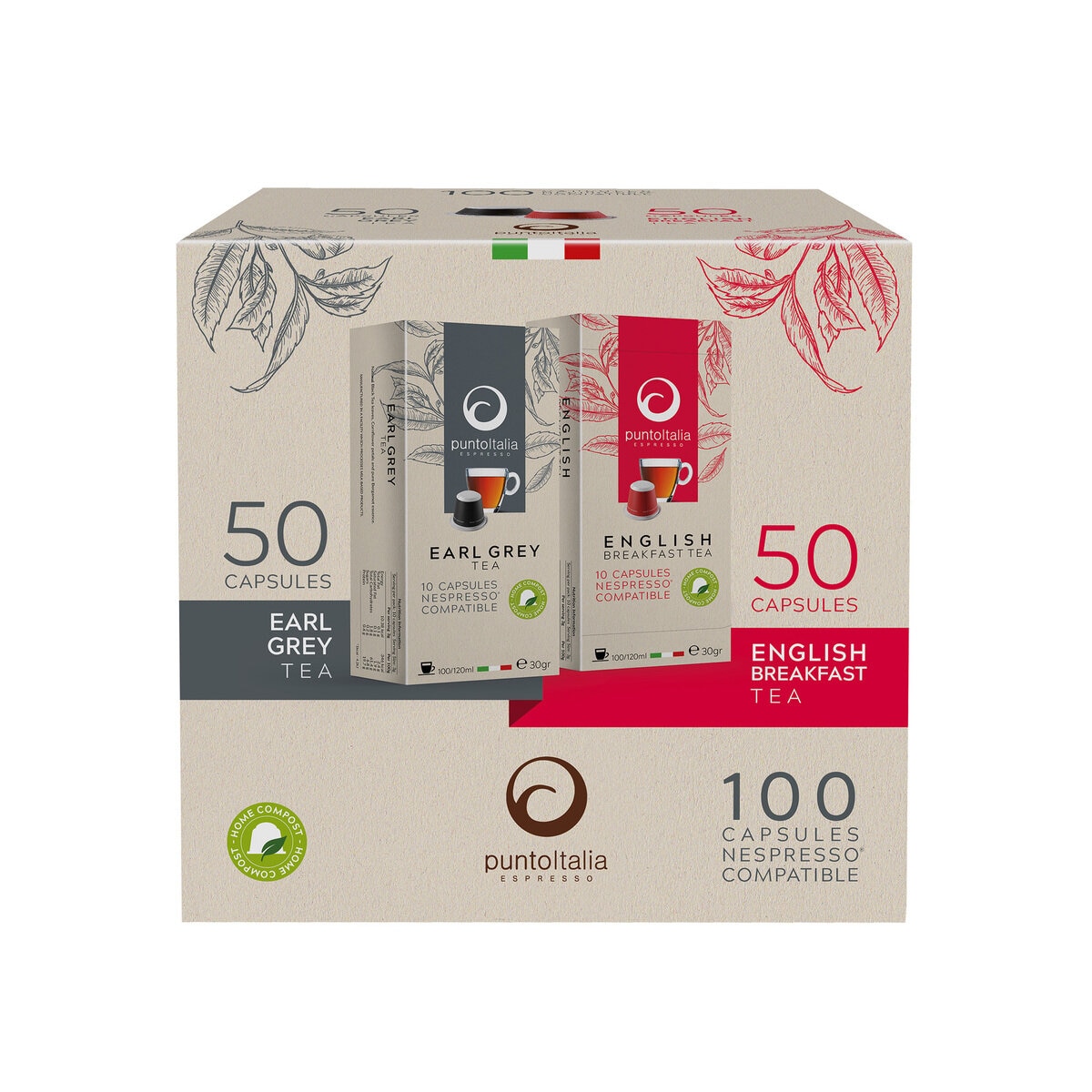 プント イタリア 紅茶 ネスプレッソ互換カプセル コンボパック 100カプセル (イングリッシュブレックファースト・アールグレイ）