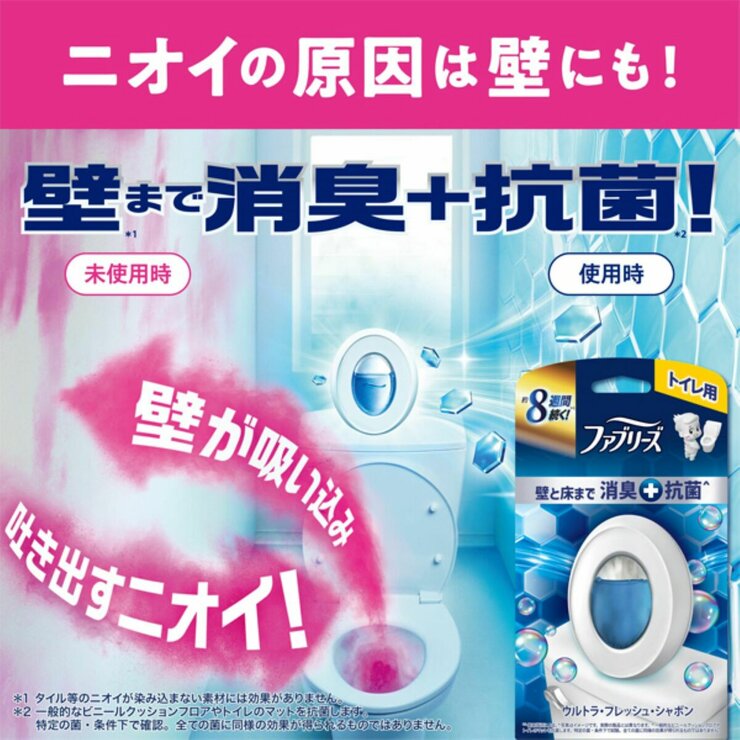 ファブリーズ 消臭芳香剤 トイレ用 壁と床まで消臭＋抗菌 ウルトラ・フレッシュ・シャボンの香り 詰め替え入り本体ケース1個6.3ml＋詰め替えパック5個 6.3mL 計6回分