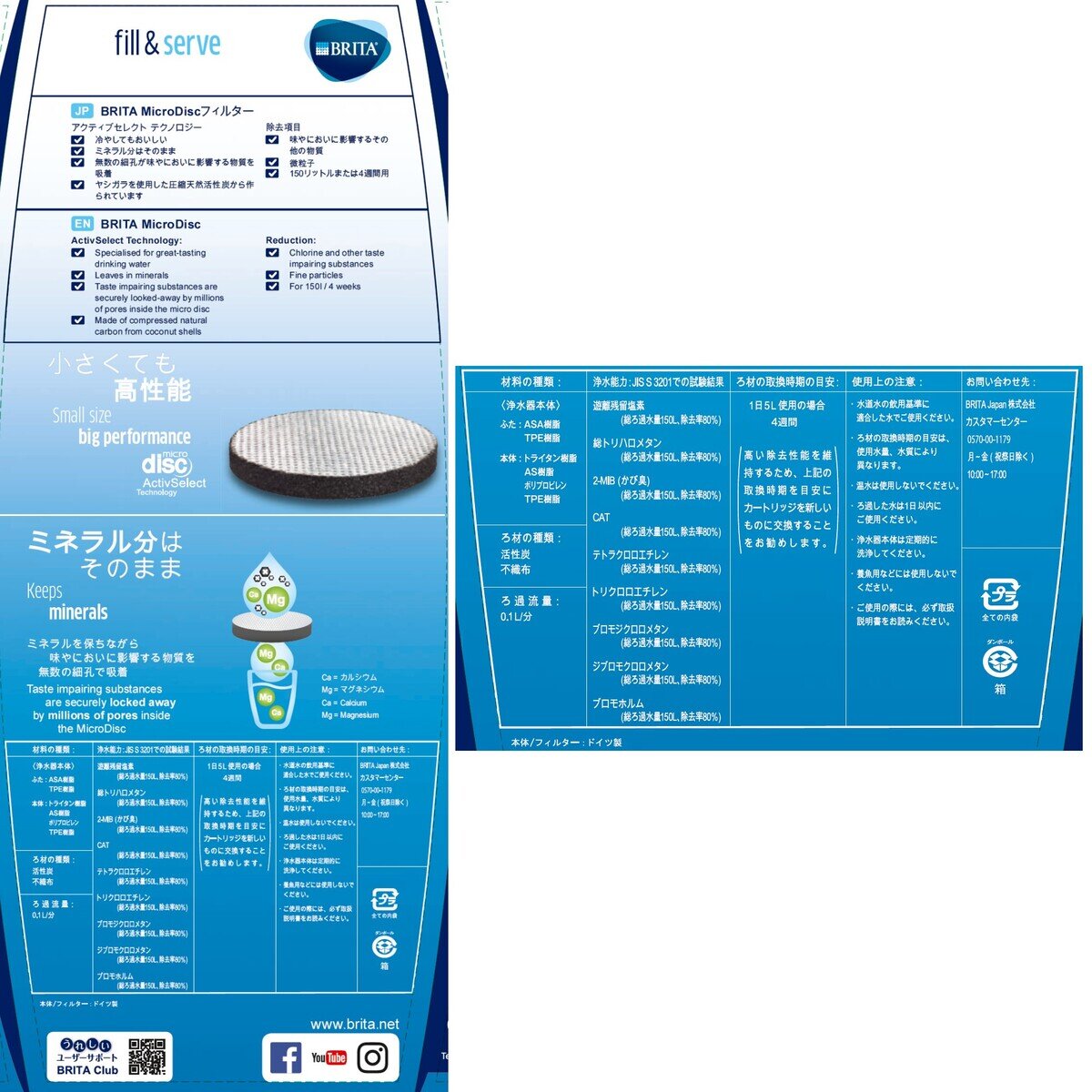 ブリタ カラフェ型浄水器 フィル＆サーブ カートリッジ1個付き×2個セット ホワイトベリー 浄水器部容量0.43L（全容量1.3L）