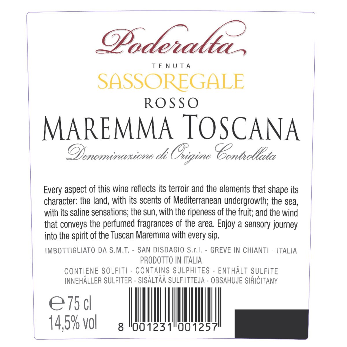 サッソレガーレ ポデラルタ ロッソ マレンマ トスカーナ 750 ml