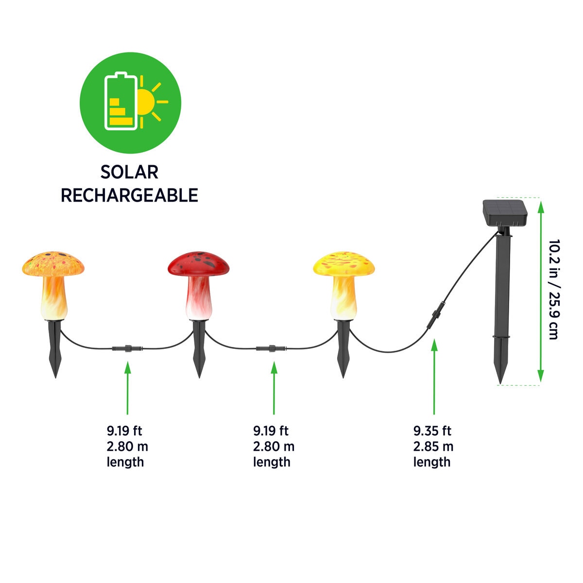 キノコ型ガラス製ソーラーガーデンライト 3個セット