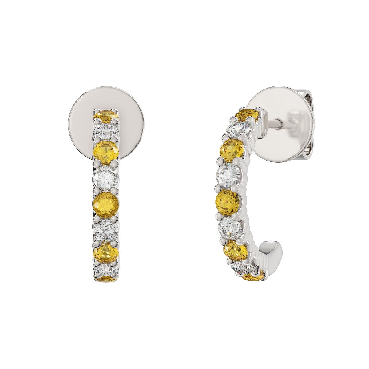 14K ホワイトゴールド 0.29カラット ダイヤモンド / シトリン Jフープピアス