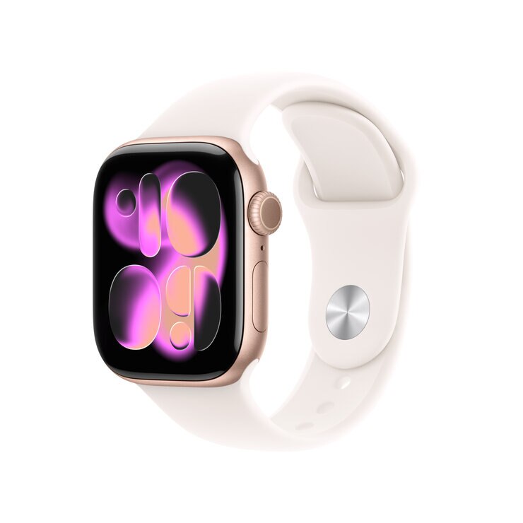 Apple Watch S11 Cellular 42mmローズゴールドアルミニウムケースとライトブラッシュスポーツバンド - S/M