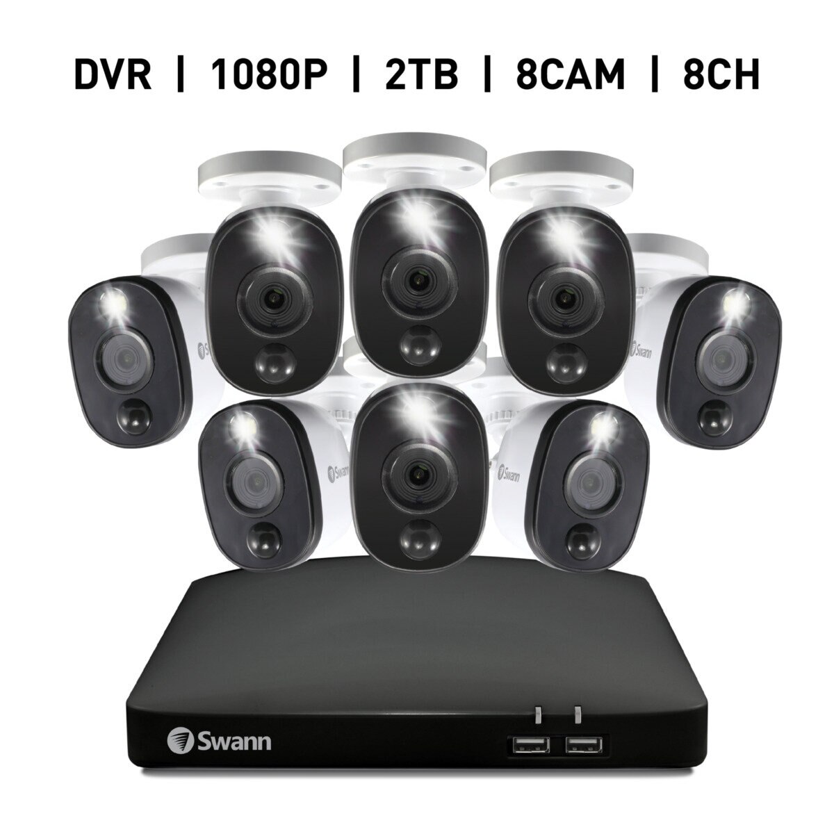 Swann 8CH 1080 DVRシステム 2TB 警告ライト バレット型 カメラ8台