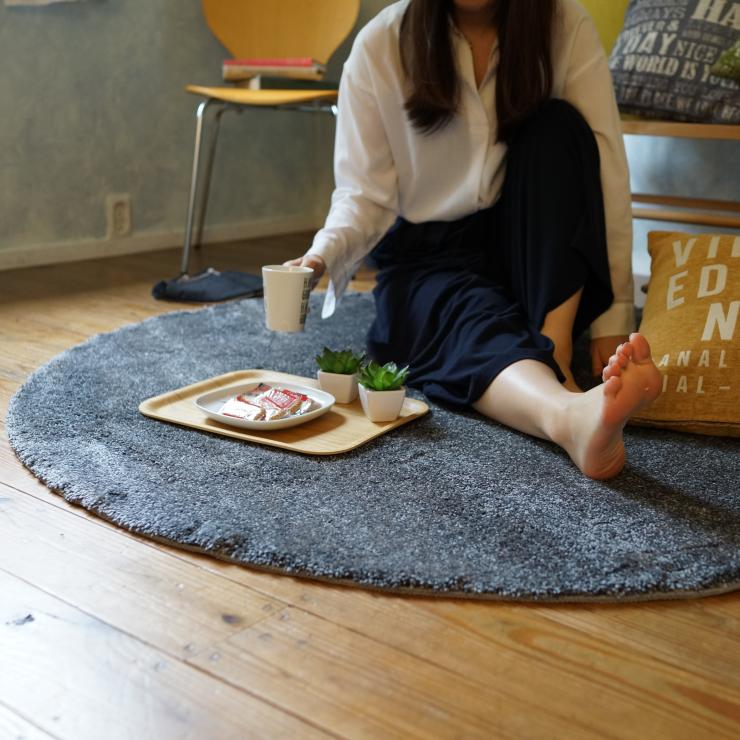 スミノエ アレルブロック 防炎 ラグ イルミエ 円形 100cm ブルー