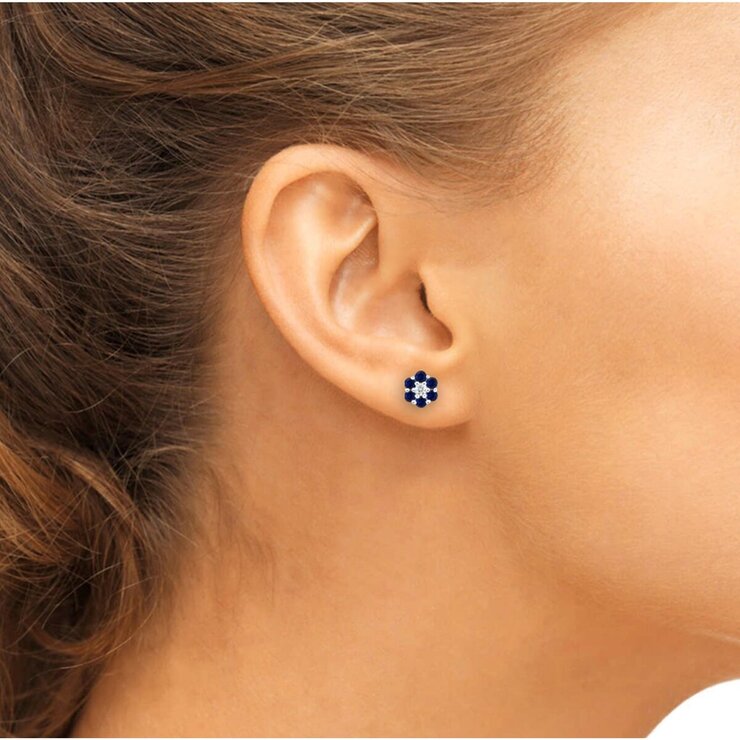 18K ホワイトゴールド 0.05カラット ダイヤモンド&サファイヤ フラワーピアス 18K ホワイトゴールド 0.05カラット ダイヤモンド&サファイヤ フラワーピアス
