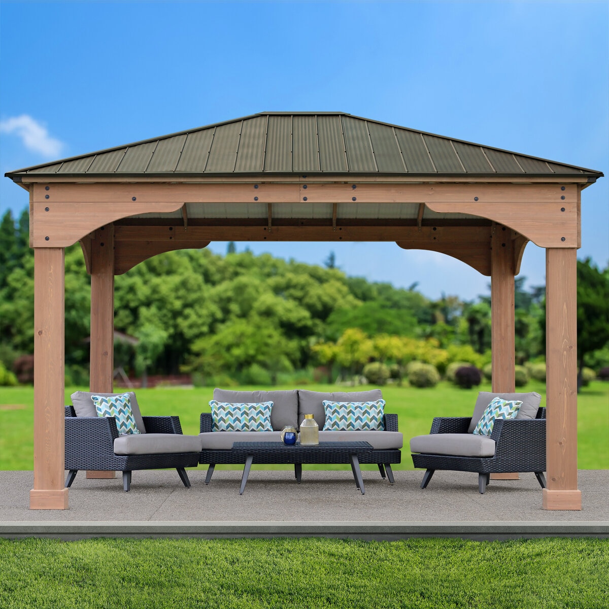 Yardistry 12x14 フィート (3.6 x 4.2m) ウッドガゼボ アルミ製屋根 Costco