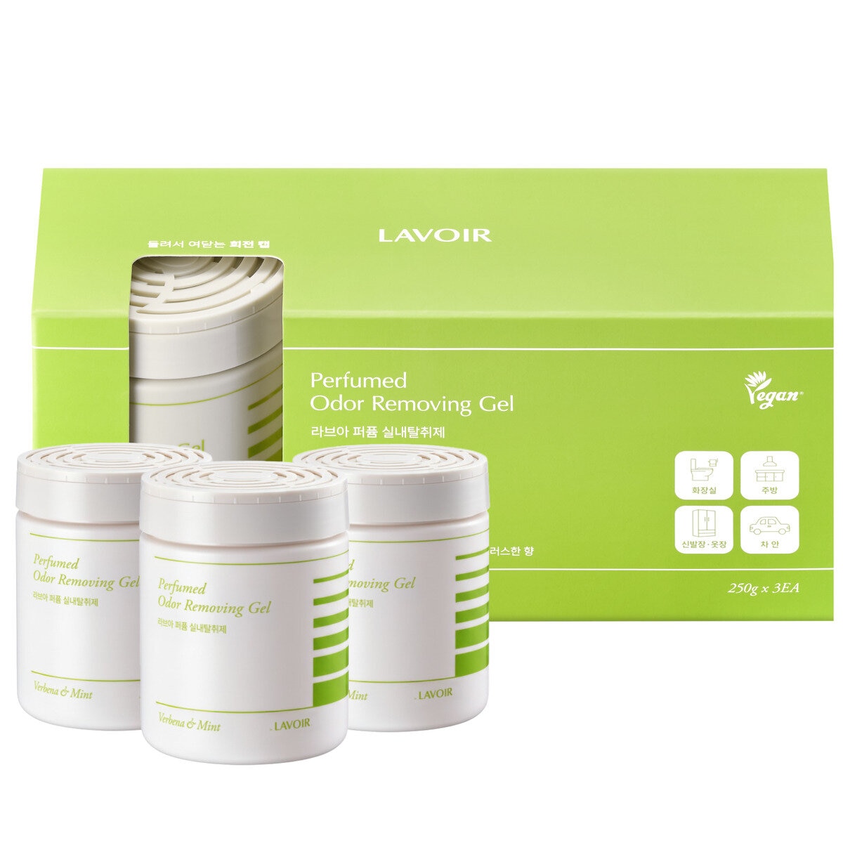 LAVOIR (ラヴァ) ジェル型室内消臭剤 バーベナ&ミントの香り 3個 LAVOIR (ラヴァ) ジェル型室内消臭剤 バーベナ&ミントの香り 3個