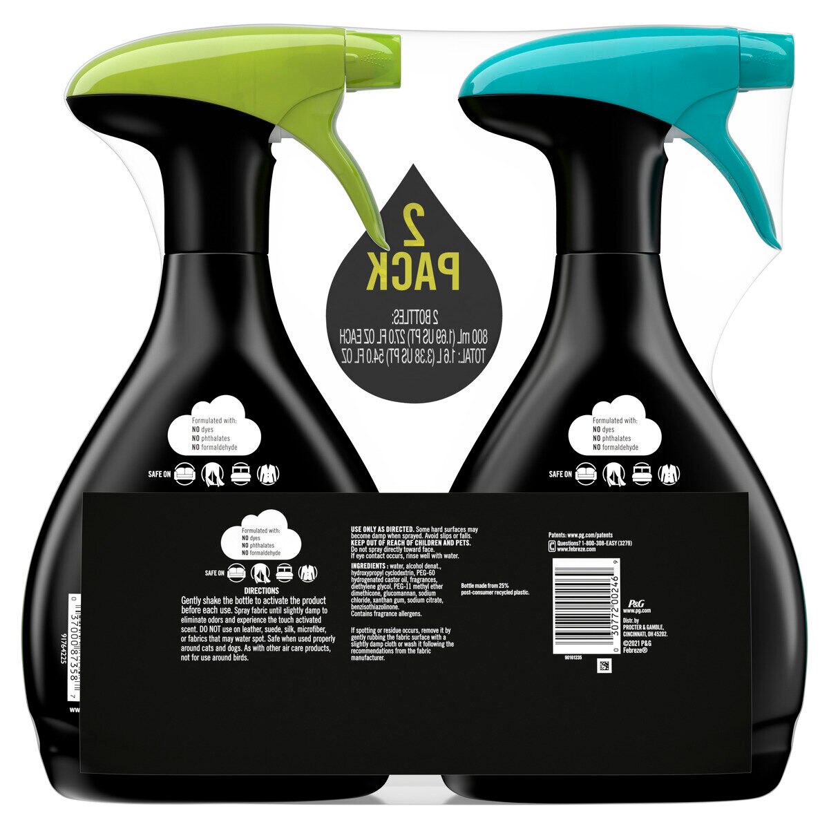 ファブリーズ アンストッパブル タッチ スプレー800ml x 2 本 (フレッシュとパラダイスの香り）