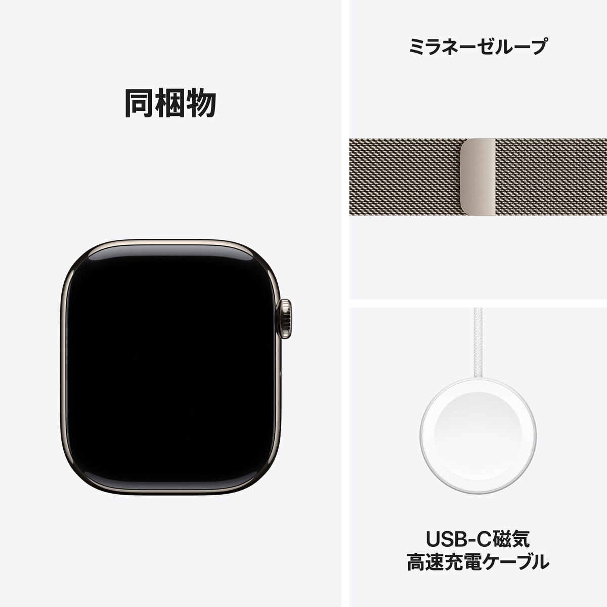 Apple Watch Series 10（GPS + Cellularモデル）- 46mmナチュラルチタニウムケース + ミラネーゼループ