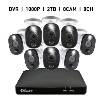 SWANN 8CH 1080 DVRシステム 2TB 警告ライト バレット型 カメラ8個