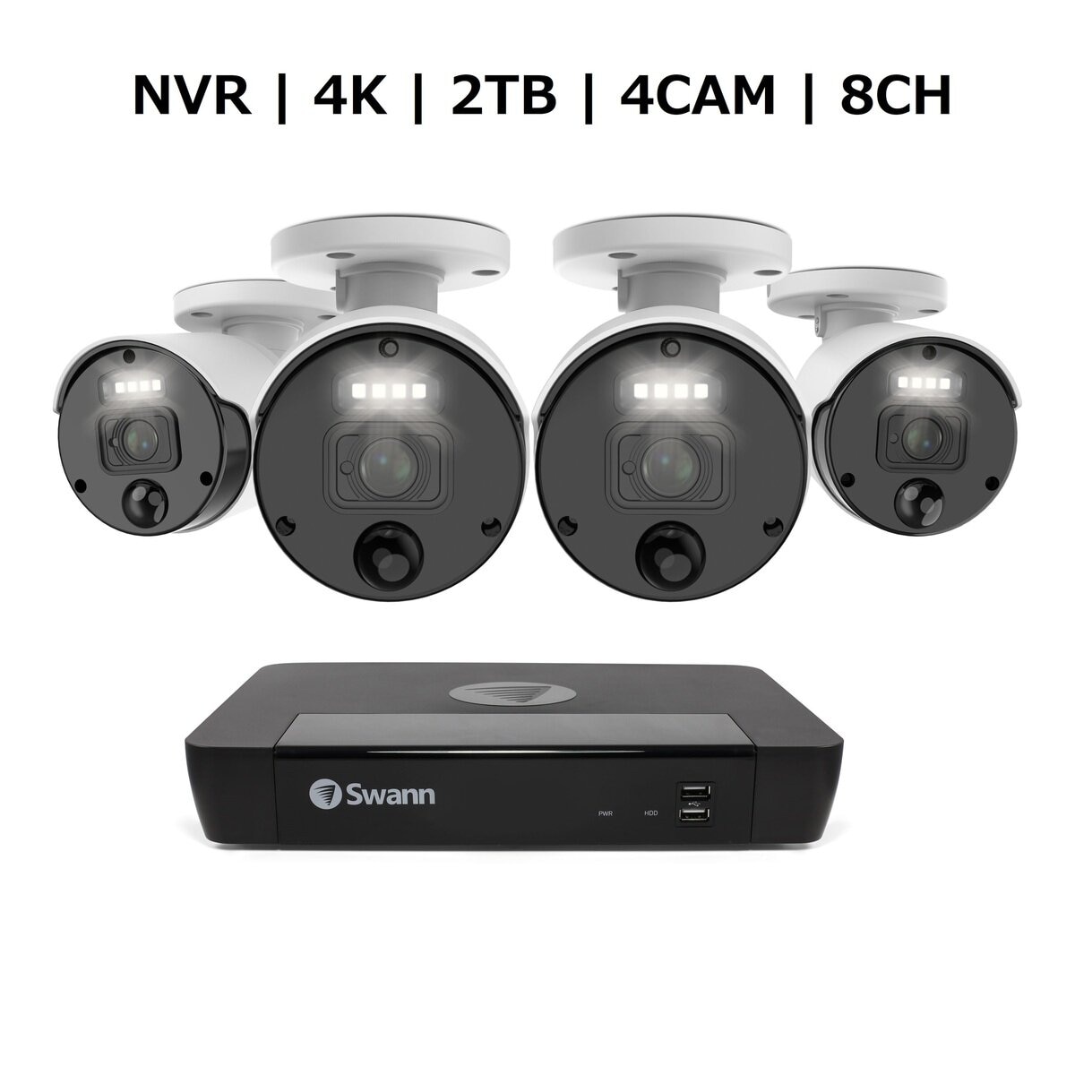 Swann 8CH 4K NVRシステム 2TB 4K バレット カメラ 4台セット