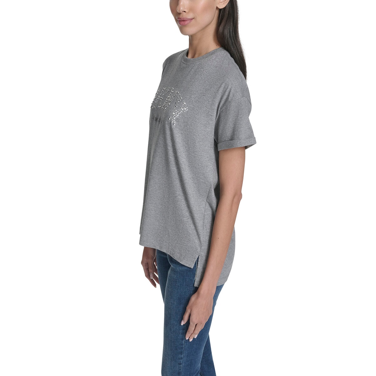 DKNY レディース 半袖 ロゴ Ｔシャツ ヘザー グレー L