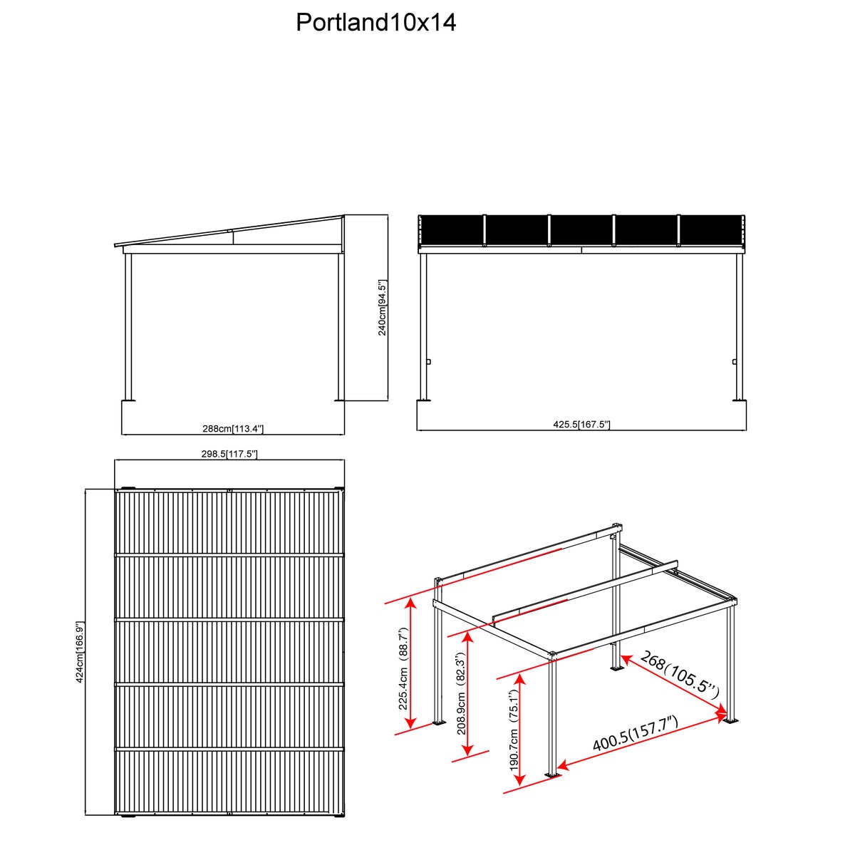 PORTLAND 壁面用ガゼボ 10ft X 14ft