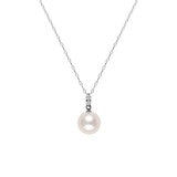 18K ホワイトゴールド あこやパール 7.5mm & ダイヤモンド 0.04カラット ネックレス