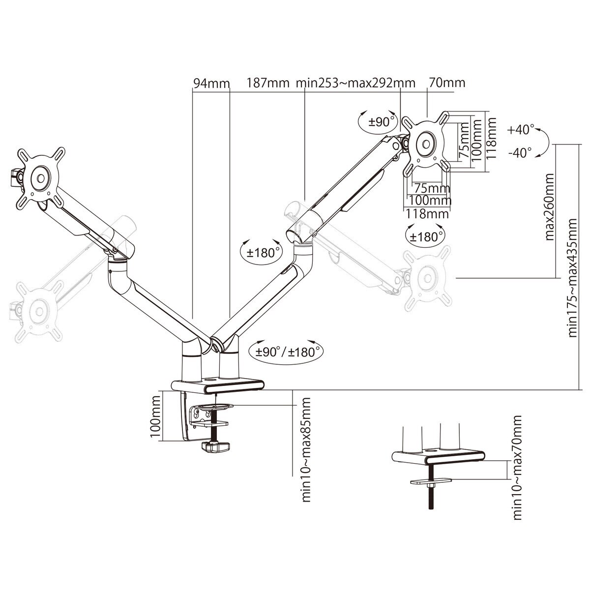 iggy / デュアルモニターアーム / DA122 / 耐荷重2～9kg / 13～32インチ対応 / ブラック