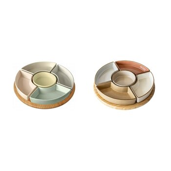 オーバーアンドバック オードブルプレート ５皿 竹製回転台付